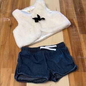 Cat & Jack White Furry Vest with Black Bow